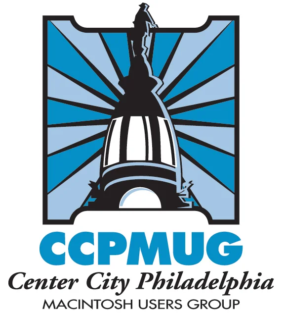 CCPMUG logo: the Philadelphia City Hall tower against a burst of blue rays