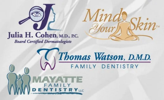 Logo collection: Julia H. Cohen M.D. dermatology, Mind Your Skin, Thomas Watson D.M.D. family dentistry and Mayatte Family Dentistry